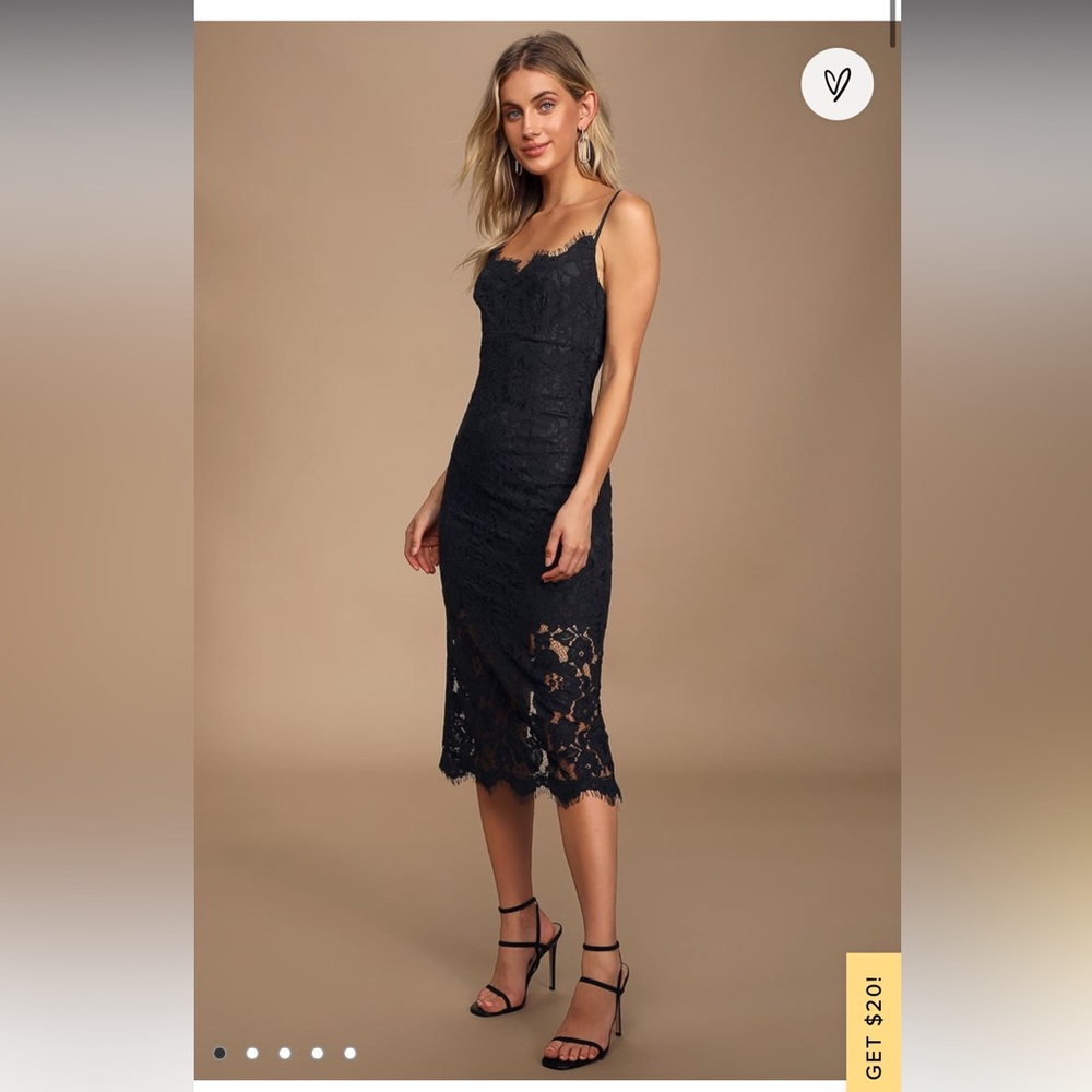Lulu's Divine Lover Black Lace Bodycon Midi Dress